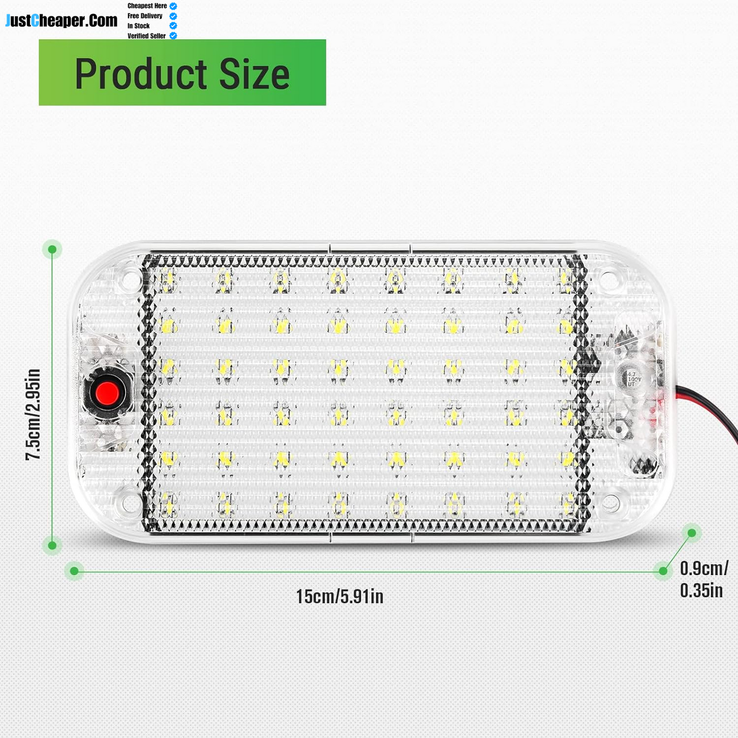 Car Interior Light Bar 10W 48 LED Universal Bright with Switch for 12V to 85V Van Truck Lorry Camper Boat Caravan Motorhome 2PCS